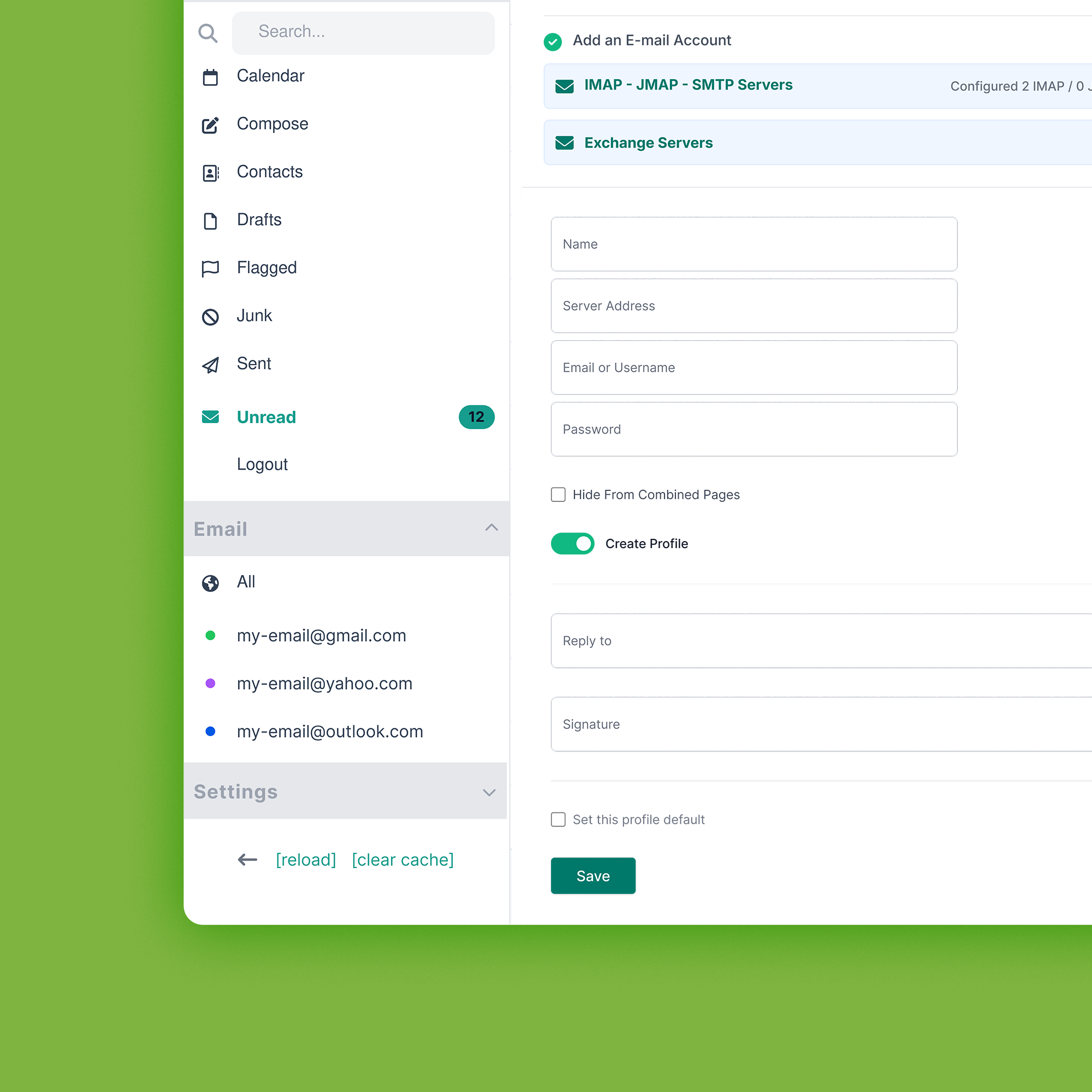 Exchange Web Services account screen